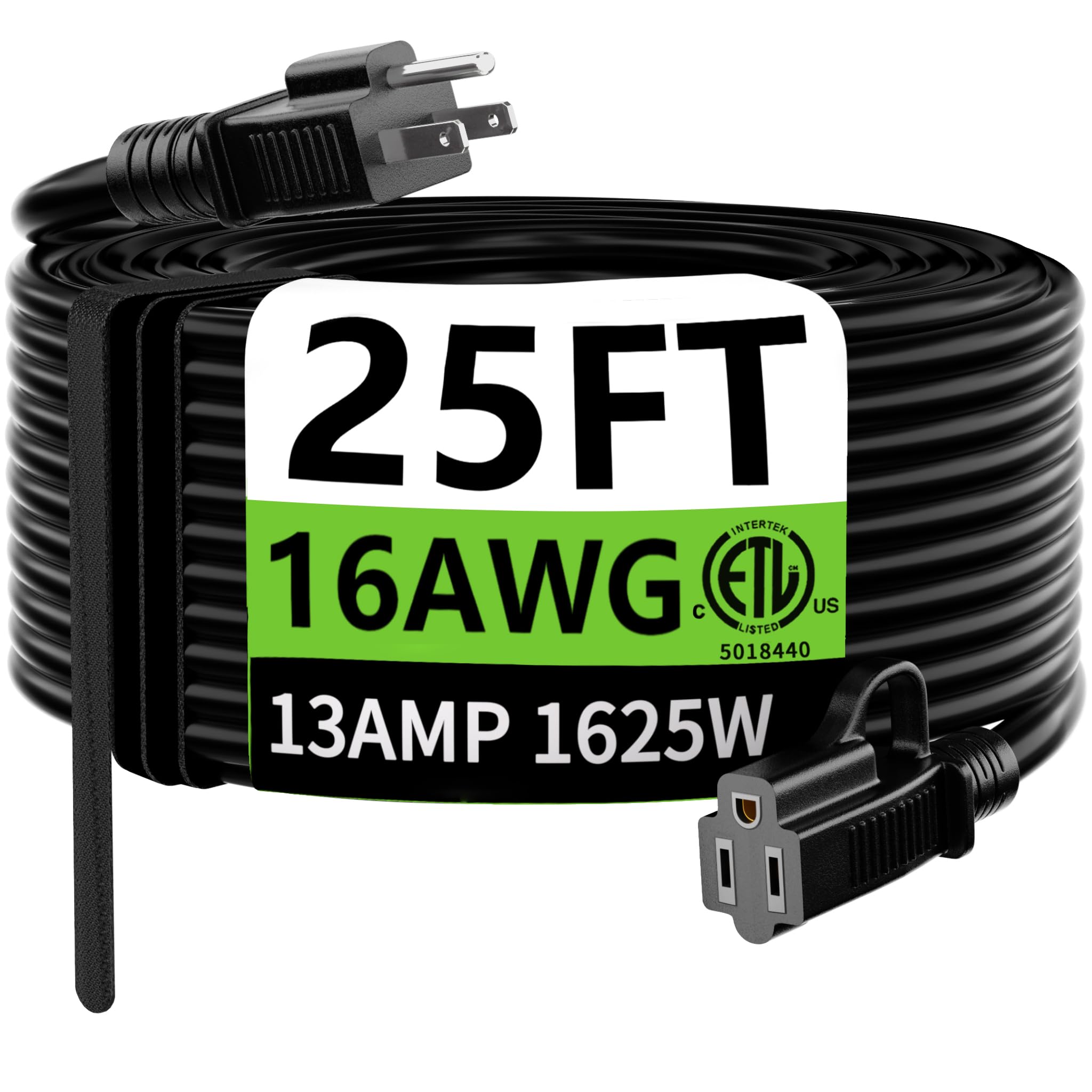 HUANCHAIN Indoor Outdoor Black Extension Cord 50 ft Waterproof, 16/3 Gauge Flexible Resistant Appliance Extension Cord Outside, 13A 1625W 16AWG SJTW, 3 Prong Heavy Duty Electric Cable, ETL Listed